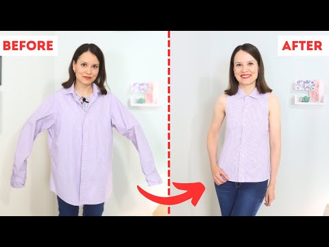 How to upcycle a men's button up shirt into a fitted sleeveless top? (Step-by-step)