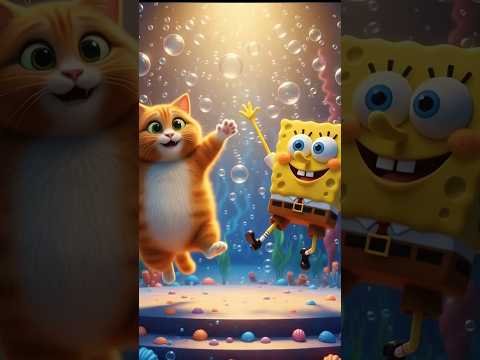 Cat x SpongeBob Dance Party! 😍 #short #cartoon #cat #catvideos #cartoonforkids #shortvideo
