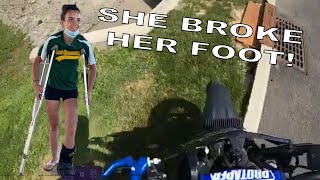 CRAZY MOTORCYCLE CRASH!! ( SHE BROKE HER FOOT )