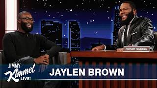 Thumbnail for the video "Jaylen Brown on Celtics Trading Him to the 76ers, Teammates in Philly & Skydiving Over the Pyramids" from Jimmy Kimmel Live