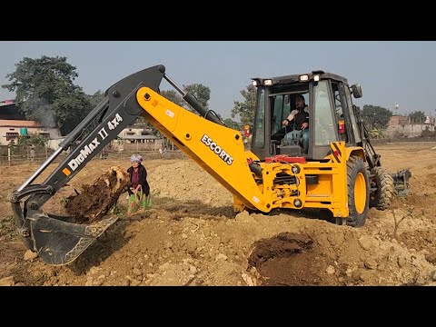 New Escorts Backhoe Loader Pulling Out Tree Roots - Dozer Making Football Ground - Dozer Video 11