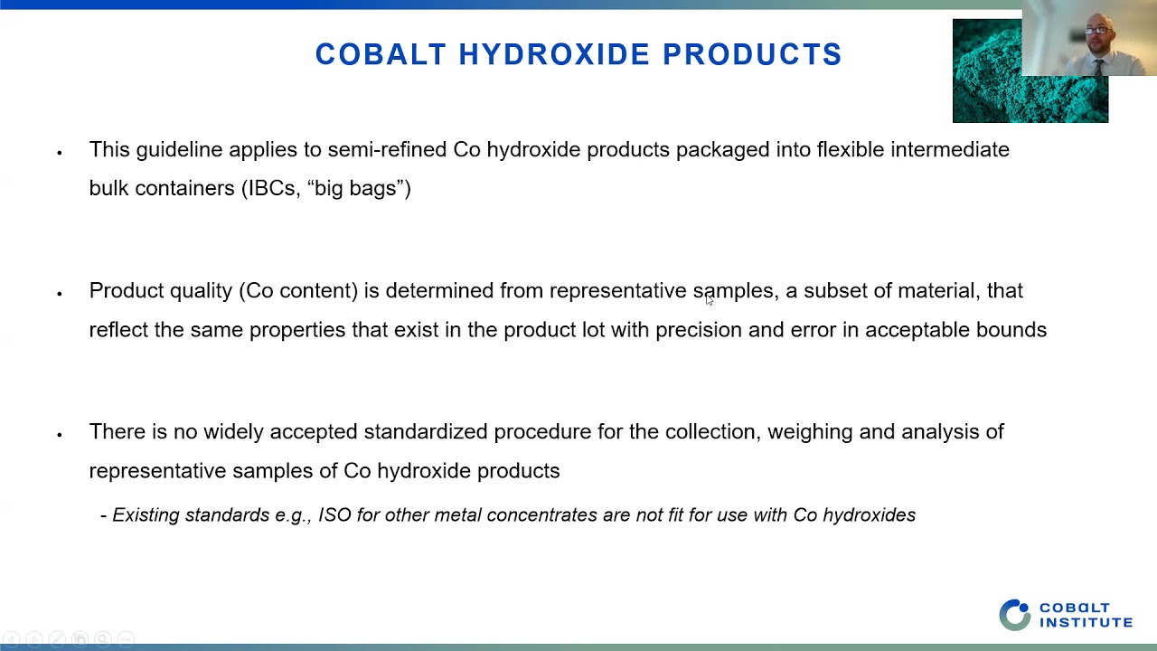 Cobalt Institute workshop: Procedure for sampling, weighing, and analysis of cobalt hydroxides
