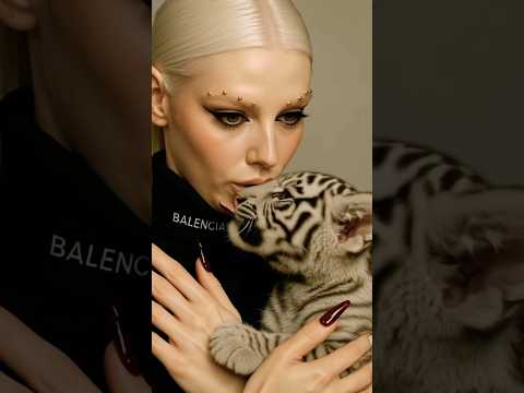 Tiger cub & girl: wild meets tech! 🐯 #ai #neuralnetwork #tech #shorts #aiart #midjourneyportraits