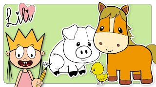 Learn FARM ANIMALS & Animal SOUNDS | Surprise Drawing For Kids | Princess Lili