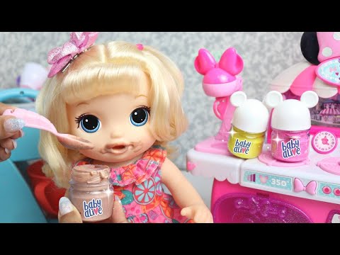 BABY ALIVE DIANA COME VARIAS PAPINHAS CHOCOLATE MORANGO BAUNILHA COMIDINHAS PARA BONECA novo