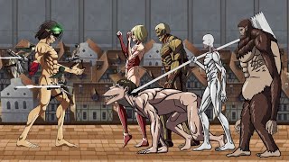 (Shingeki no kyoji) Eren titan, Levi, Mikasa vs Female Titan, Armored titan, War Hamm titan