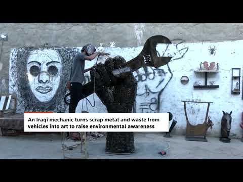 YouTube video thumbnail: Iraqi Mechanic Turns Auto Scrap Into art to Reduce Waste