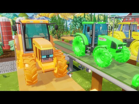 Painting Tractors & Changing Colors | Colorful Farming Machines in Action - Learn Colors on the Farm