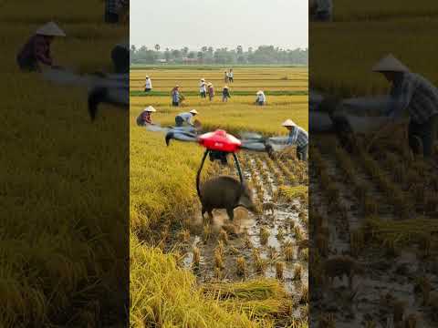 Drone to kill harmful pigs on the ripe rice fields #villagelife#smartfarming #rurallife ##farming101