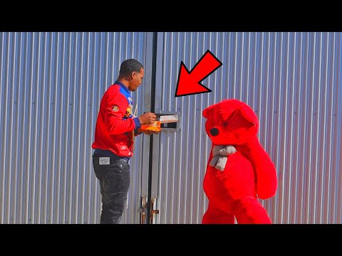 Giant Teddy Bear Smacking peoples drinks prank!