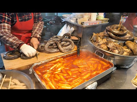 생생한 현장! 새벽부터 분주한 한국 시장 음식 몰아보기 , 떡볶이, 통닭, 국수, 수제비 / Popular food in Korea, tteokbokki,whole chicken