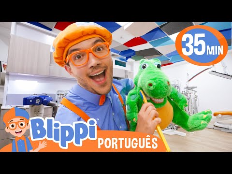 Blippi Brinca de Dentista de Dinossauros! | Melhores Episódios do Blippi em Português!