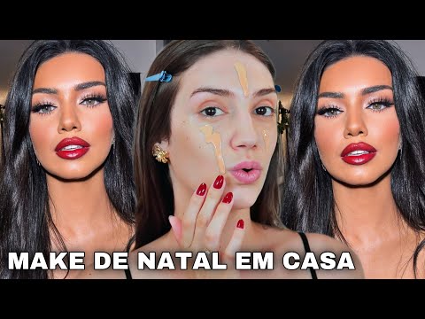 MAKE FÁCIL DE NATAL PRA FAZER EM CASA *MAQUIAGEM SIMPLES DE NATAL* TUTORIAL COMPLETO