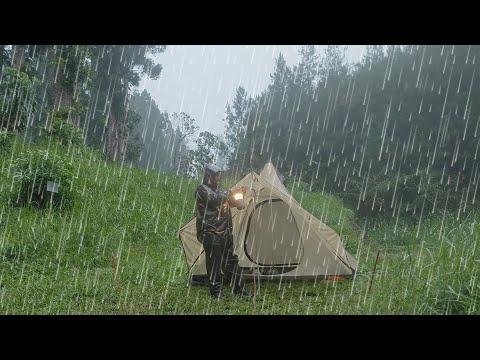 SIX DAY INTENSE RAIN IN INDIAN TENT - Solo Camping Heavy rain - (ASMR)