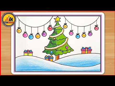 Christmas Drawing | Christmas Tree Drawing| Merry Christmas Drawing| Christmas scenery Drawing