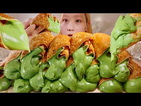 ASMR Matcha Nutella Crepe Rolls【Mukbang/ Eating Sounds】【English subtitles】