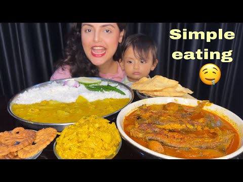 Simple Bengali Thali- Rice, Veg Dal, Pabda Fish Curry, Olkopi Posto (Shalgam Ki Sabji), Papad | ASMR