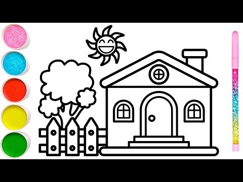 Vẽ ngôi nhà vườn cây đơn giản và tô màu cho bé | Dạy bé vẽ | Dạy bé tô màu | Rumah Halaman Mewarnai