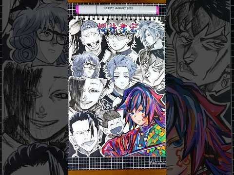 CV:櫻井孝宏の演じたキャラ10選を一発描きで描いてみた!🌊🔥#drawing #drawingchallenge #一発描き #声優 #櫻井孝宏
