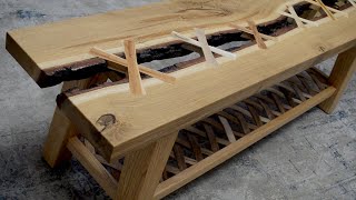 Live Edge Oak Bench with Inlays