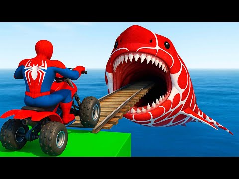 الأبطال الخارقين على القضبان دوامة قمع جسر 🕷️🏍️ RAINBOW SPIDER MAN! on Motorcycle in Spiral Bridge