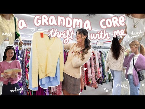 a GRANDMA inspired THRIFT WITH ME 🌼  hand knitted finds, pastels + vintage florals!