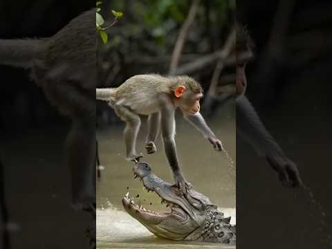 monkey surfing on crocodile | Daring stunt | Fearless | Swamp water crocodile| Mysterious Land |