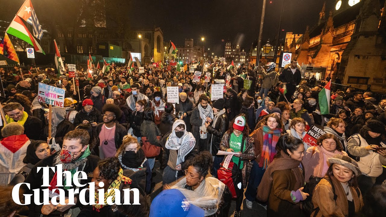 Protesters rally outside parliament in London as MPs vote on Gaza ceasefire