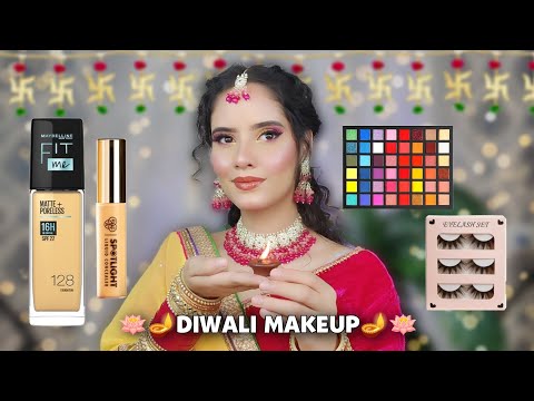 🪔🕊️ DIWALI NIGHT MAKEUP TUTORIAL ✨🪔 LONG LASTING MAKEUP LOOK 🪔 PARLOUR JAISA MAKEUP GHAR PER 🤯✨