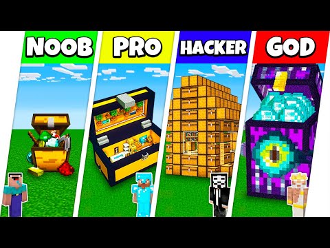 Minecraft Battle: NOOB vs PRO vs HACKER vs GOD: INSIDE CHEST BASE HOUSE BUILD CHALLENGE / Animation