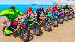 SPIDERMAN vs SUPERHEROES Racing Motorcycles Ultimate Stunt Challenge: Water Obstacle Course - GTA 5