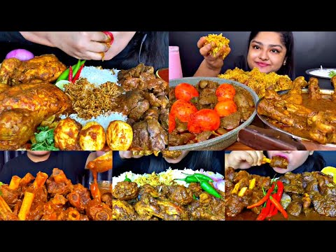 ASMR EATING SPICY CHICKEN CURRY, MUTTON CURRY, BIRYANI | BEST INDIAN FOOD MUKBANG |Foodie India|