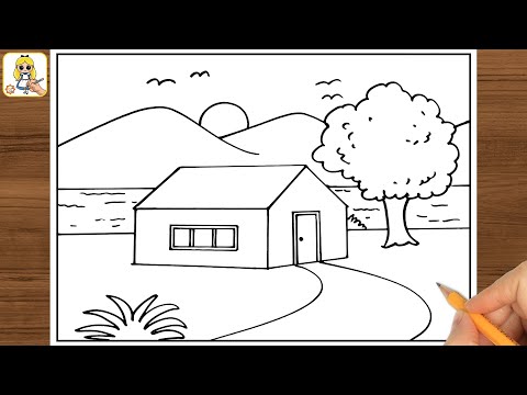 House Drawing School Project || How to draw House Scene Step by Step || Art Video (Tutorial)