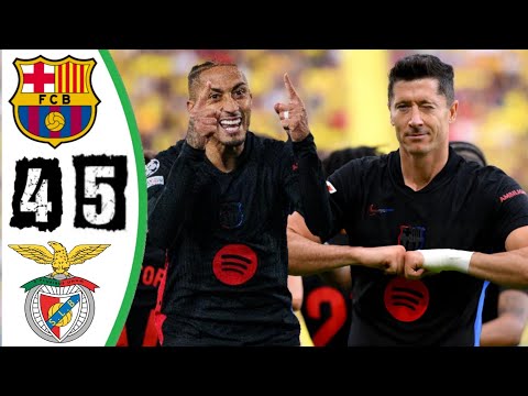 ملخص مباراة برشلونة وبنفيكا 5-4 اليوم | أهداف مباراة برشلونة وبنفيكا | ثنائية ليفاندوفسكي العالمية