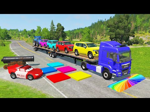 Flatbed Truck McQueen | Transportation with Truck - Pothole vs Car #06 | BeamNG.Drive Gameplay