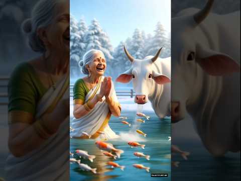 Grandmother and Cow Raised Fish in the Snow! #ai #grandmother #cow