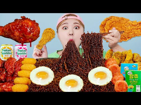 MUKBANG BBQ Korean Spicy chicken Rose Fire Noodles EATING by HIU 하이유