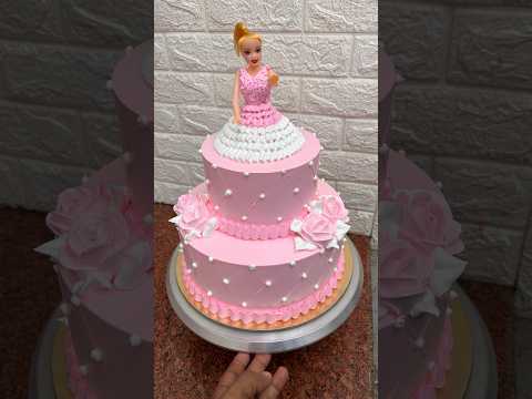 Pink Barbie doll cake decorations #shortsfeed #shorts #trending #barbie #barbiedollcake #2tiercake