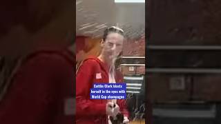 Caitlin Clark blasts her eyeballs with champagne #wnba #worldcup