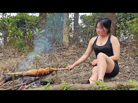 Grilling fish outdoors with nature: a life of survival alone