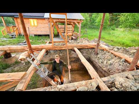 Building an Underground Food Storage in My Big Log Home in the Forest