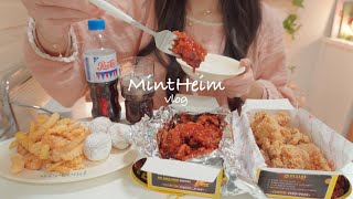 ENG)튀김 대량 생산하고 새로운 취미 생활 하는 일상🎵디진다핫 치킨으로 스트레스 풀기🔥내돈내산 헤어팩,미스트 추천 (천러 라면,해물 떡볶이,만두탕,새우계란죽,에그타르트,감자채전)
