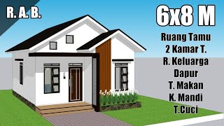 Rumah Kecil Bisa Selengkap Ini !! Desain Rumah Minimalis Sederhana 6x8 Meter 2 Kamar Tidur