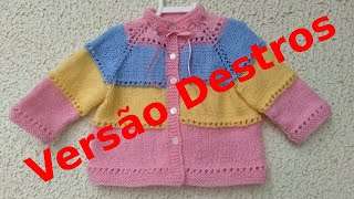 Casaquinho Colorido em Tricô - 0 a 3 Meses - Versão Destros