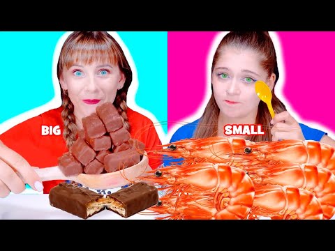 ASMR Big VS Small Spoon Challenge Candy, Shrimps, Drink #mukbang