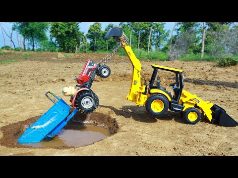 Swaraj Tractor And New Dumper Truck Accident Biggest Pit Pulling Out Jcb 3dx Gadi ? Cartoon CS Toy