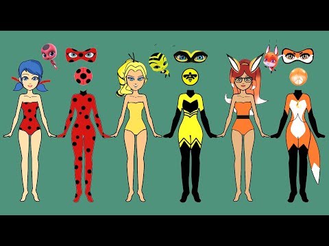 PAPER DOLLS LADYBUG QUEEN BEE & FOX MIRACULOUS GLITTER DRESSES LIKE PRINCESS