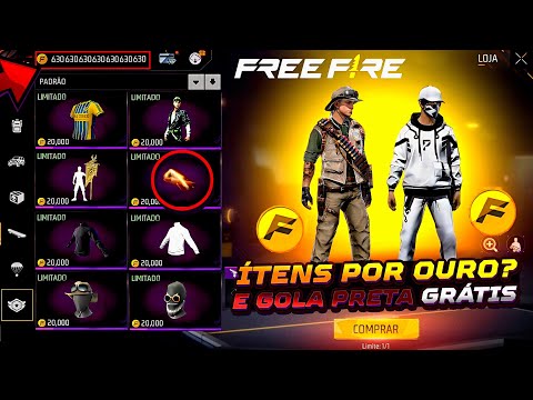 CORREE!! LOJA POR OURO, PEGUE A GOLA PRETA GRÁTIS, AVENTUREIRO, NOVA LOJA POR OURO 3.0? - FREE FIRE