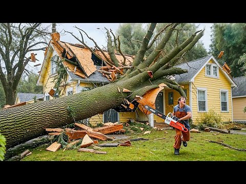 Dangerous Idiots Cutting Tree Fails Skill With Chainsaw, Tree Falling on Houses Compilation 2024 #4