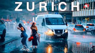 CRAZY Storm in Zurich! Caught in Heavy Rain & Massive Splashes 🇨🇭